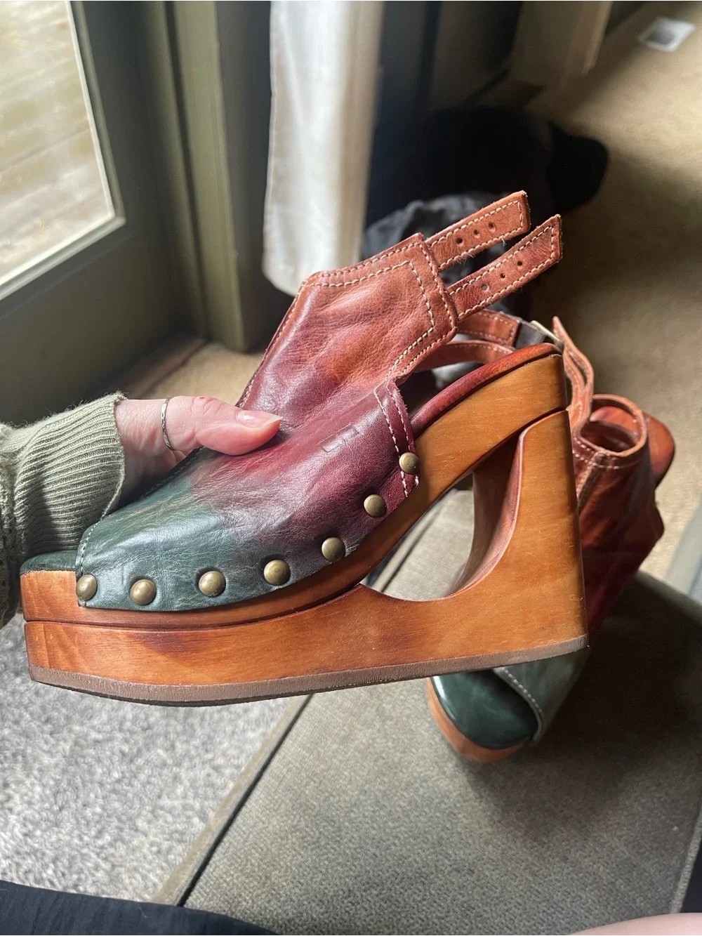 Bed Stu Imelda Bird of Paradise Learher Platform Wedge Slingbacks